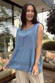 Sicily Pure Cotton Button Tiered Tank Top Light Denim /28 =