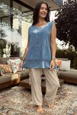 Sicily Pure Cotton Button Tiered Tank Top Light Denim /28 =