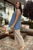 Sicily Pure Cotton Button Tiered Tank Top Light Denim /28 =