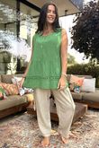 Sicily Pure Cotton Button Tiered Tank Top Plant /68 =