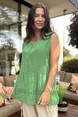Sicily Pure Cotton Button Tiered Tank Top Plant /68 =