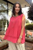 Sicily Pure Cotton Button Tiered Tank Top Raspberry /17 =