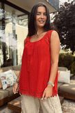 Sicily Pure Cotton Lace Vest Top Cherry /10 =