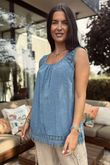 Sicily Pure Cotton Lace Vest Top Light Denim /9 =