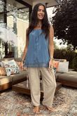 Sicily Pure Cotton Lace Vest Top Light Denim /9 =