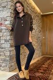 Soft Tech Jersey Funnel Neck Sweatshirt Chocolate
