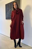 Sola Smart Tech Cowl Cocoon Dress Burgundy 