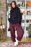 Sunday Morning 7/8 Barrel Pant Navy & Burgundy