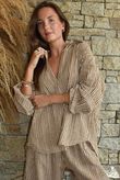 Sundaze Cheesecloth Chalk Stripe Boyfriend Shirt Hazelnut