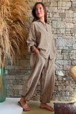 Sundaze Cheesecloth Chalk Stripe Boyfriend Shirt Hazelnut