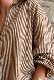 Sundaze Cheesecloth Chalk Stripe Boyfriend Shirt Hazelnut
