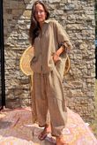 Sundaze Cheesecloth Chalk Stripe Boyfriend Shirt Hazelnut