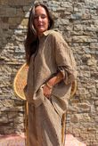 Sundaze Cheesecloth Chalk Stripe Boyfriend Shirt Hazelnut
