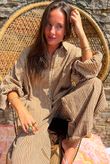 Sundaze Cheesecloth Chalk Stripe Boyfriend Shirt Hazelnut