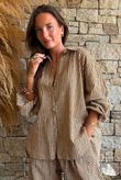 Sundaze Cheesecloth Chalk Stripe Boyfriend Shirt Hazelnut