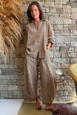 Sundaze Cheesecloth Chalk Stripe Boyfriend Shirt Hazelnut