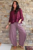 Sundaze Cheesecloth Chalk Stripe Classic Barrel Pant Aubergine