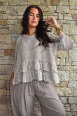 Sundaze Cheesecloth Chalk Stripe Frill Top Calico