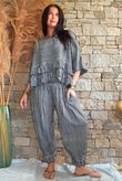 Sundaze Cheesecloth Chalk Stripe Frill Top Charcoal