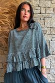 Sundaze Cheesecloth Chalk Stripe Frill Top Charcoal