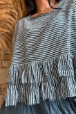 Sundaze Cheesecloth Chalk Stripe Frill Top Charcoal