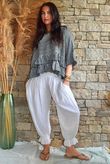 Sundaze Cheesecloth Chalk Stripe Frill Top Charcoal
