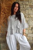 Sundaze Cheesecloth Chalk Stripe Frill Top Cloud