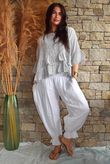 Sundaze Cheesecloth Chalk Stripe Frill Top Cloud