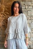 Sundaze Cheesecloth Chalk Stripe Frill Top Cloud