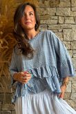 Sundaze Cheesecloth Chalk Stripe Frill Top Denim
