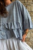 Sundaze Cheesecloth Chalk Stripe Frill Top Denim