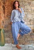 Sundaze Cheesecloth Chalk Stripe Frill Top Denim