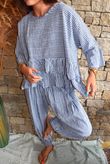 Sundaze Cheesecloth Chalk Stripe Frill Top Denim