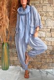 Sundaze Cheesecloth Chalk Stripe Frill Top Denim