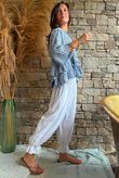 Sundaze Cheesecloth Chalk Stripe Frill Top Denim