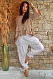 Sundaze Cheesecloth Chalk Stripe Frill Top Hazelnut