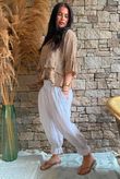 Sundaze Cheesecloth Chalk Stripe Frill Top Hazelnut