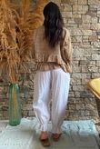 Sundaze Cheesecloth Chalk Stripe Frill Top Hazelnut
