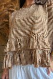 Sundaze Cheesecloth Chalk Stripe Frill Top Hazelnut