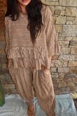 Sundaze Cheesecloth Chalk Stripe Frill Top Hazelnut