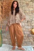 Sundaze Cheesecloth Chalk Stripe Frill Top Hazelnut