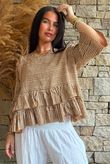 Sundaze Cheesecloth Chalk Stripe Frill Top Hazelnut