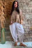Sundaze Cheesecloth Chalk Stripe Frill Top Hazelnut