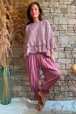Sundaze Cheesecloth Chalk Stripe Frill Top Indian Pink