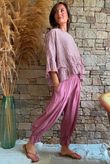 Sundaze Cheesecloth Chalk Stripe Frill Top Indian Pink