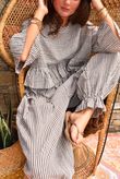 Sundaze Cheesecloth Chalk Stripe Frill Top Mocha