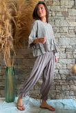 Sundaze Cheesecloth Chalk Stripe Frill Top Mocha