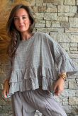 Sundaze Cheesecloth Chalk Stripe Frill Top Mocha