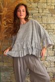 Sundaze Cheesecloth Chalk Stripe Frill Top Mocha
