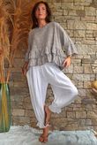 Sundaze Cheesecloth Chalk Stripe Frill Top Mocha